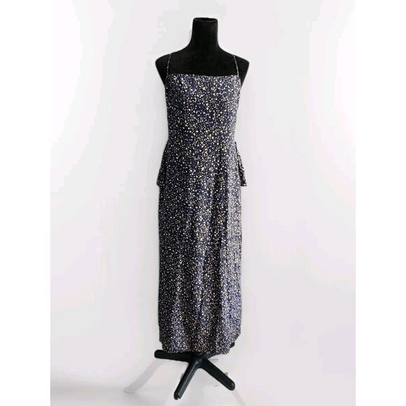 NWT J Crew Ruffle Back Silk Dress in Starry Sky Print Navy sz 6 Maxi Slip Summer - Picture 3 of 14
